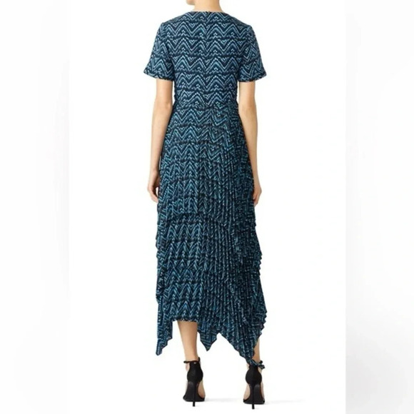 A.L.C. Kylia 100% Silk Blue Black Abstract Pleated Maxi Dress Size 4 - Picture 2 of 13